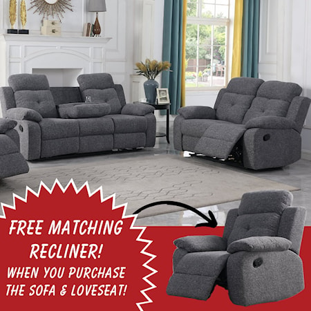 TREASURE GREY RECLINING SOFA AND | LOVESEAT