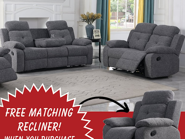 TREASURE GREY RECLINING SOFA AND | LOVESEAT