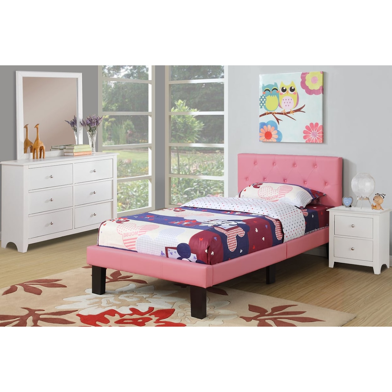 Poundex Twin/Full Beds PINK TWIN BED W/ SLATS |