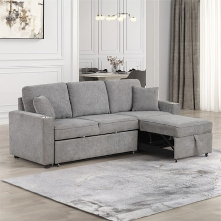 ARMANDO GREY SLEEPER SOFA WITH | CUP HOLDERS