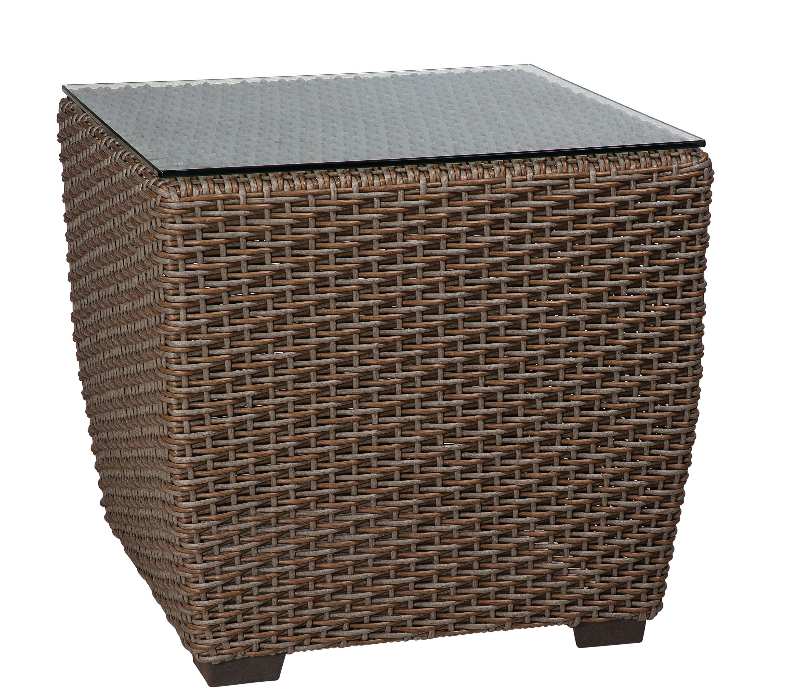 Woven Square Side Table with Glass Top