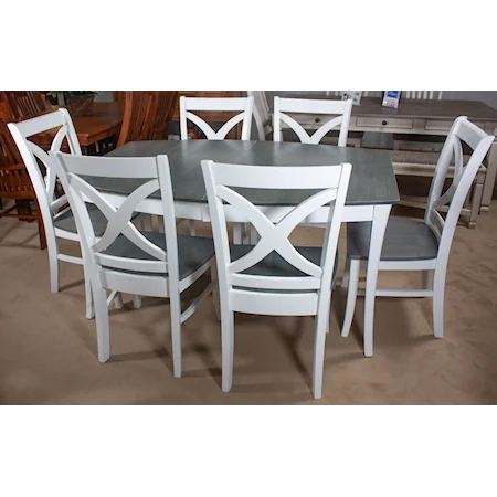 Solerno Butterfly Extension Table with 6 Solerno Side Chairs in Two-Tone Heather Gray/White Finish