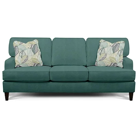 3 Cushion Sofa with Recessed Track Arms and Tapered Legs