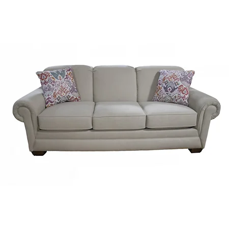 Transitional 3 Seat Sofa with Padded Roll Arm