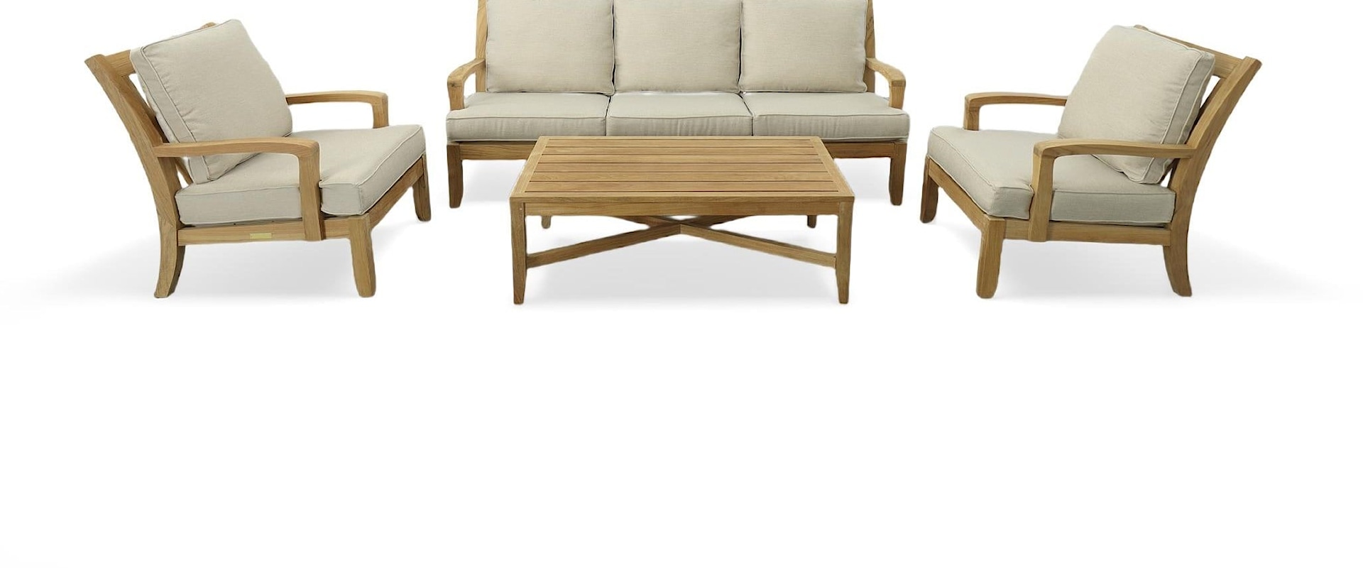 Teak Sofa, 2 Chairs and Cocktail Table Set