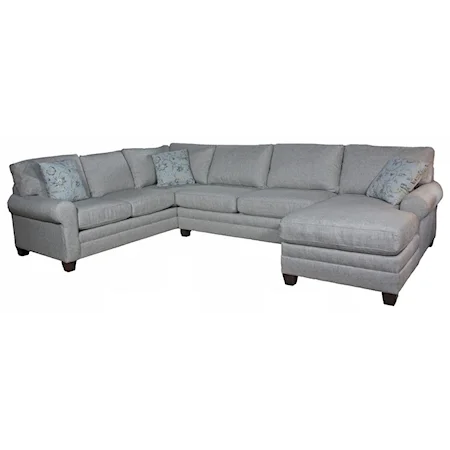 Customizable 3 Pc Sectional with Sock Arms and a Chaise Lounge