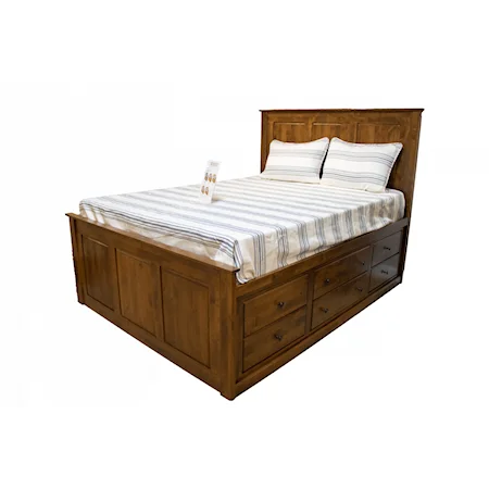 Queen Raised Panel Headboard Chest Bed with 9 Drawer Storage