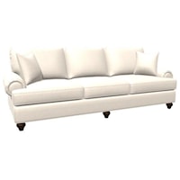 Custom Design 102 inch Sofa with Large Panel Arms and Large Turned Legs