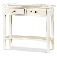Distressed White Harvest Finish Console with 2 Drawers and 1 Shelf