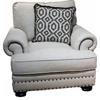 Upholstered Chair and Ottoman with Nail Head and One Throw Pillow