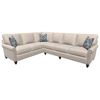 Customizable Sectional with Panel Arms, Nail Head Trim and Throw Pillows