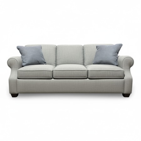 3 Seat Sofa with Rolled Arms and Wood Feet