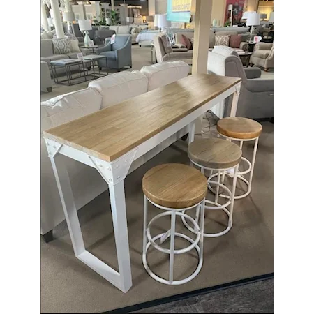 Two-Tone Counter Height Table with 3 Indigo Backless Counter Stools Finished in Smooth White and Rubber Natural