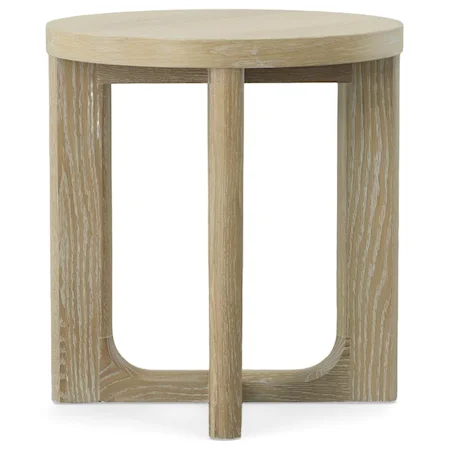 Round Oak Accent Table in Washed Linen