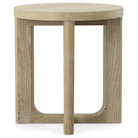 Round Oak Accent Table in Washed Linen