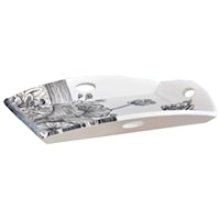 Serving Tray with 4 Handles with Decorative Artwork