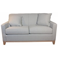 Loveseat with Track Arms and Exposed Wood Base