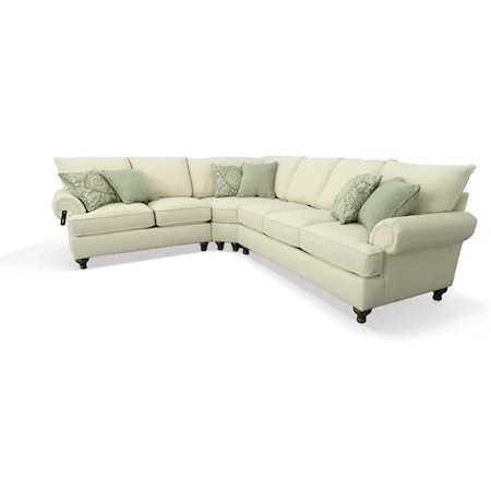Traditional 3 Piece Sectional with Turned Legs
