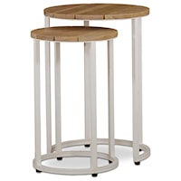 Pair of Round Nesting Tables in Smooth White/Rubber Natural Finish