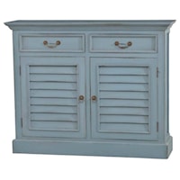 Sideboard with Louvered Doors and 2 Drawers Finished in Emerald Blue