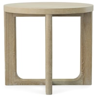 Round Oak End Table in Washed Linen