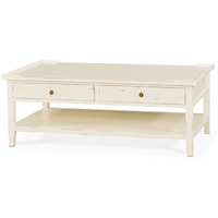 Distressed White Harvest Finish 2 Drawer Cocktail Table with 1 Shelf