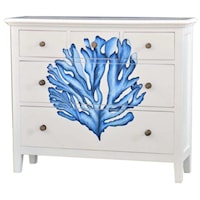 5 Drawer Chest Finished in Weathered White with Coral Artwork Front
