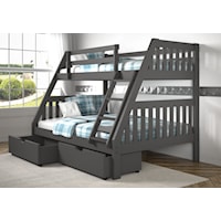 Twin/Full Mission Bunk Bed W/Dual Under Bed Drawers In Dark Grey Finish