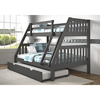 Twin/Full Mission Bunk Bed W/Twin Trundle Bed In Dark Grey Finish
