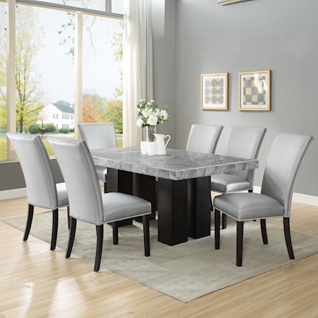 7-Piece Rectangle Set with Silver Chairs