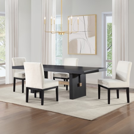 5-pc. Ext. Trestle Dining Set w/Uph. Chairs
