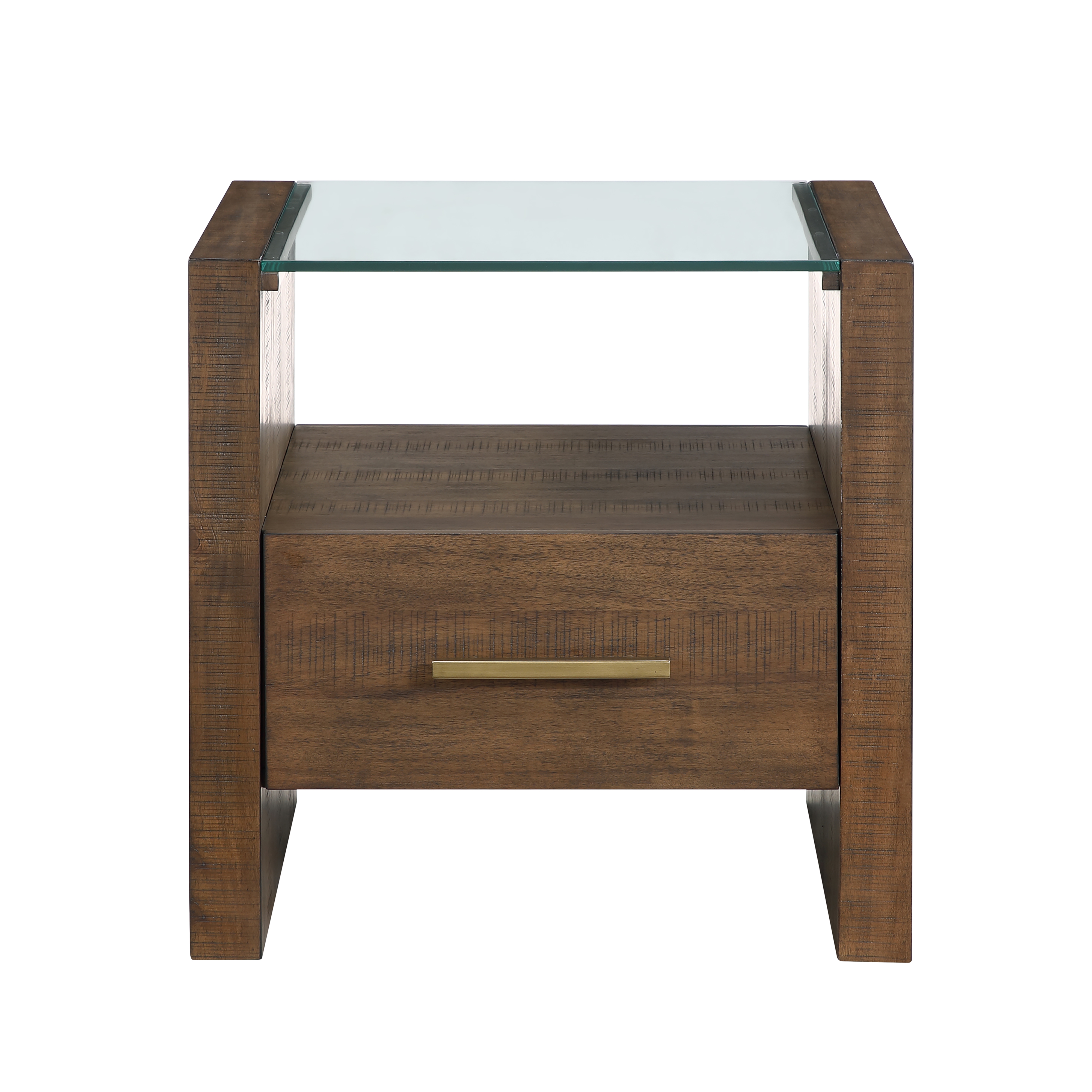 Glass-Top Sq. End Table w/Open Shelf