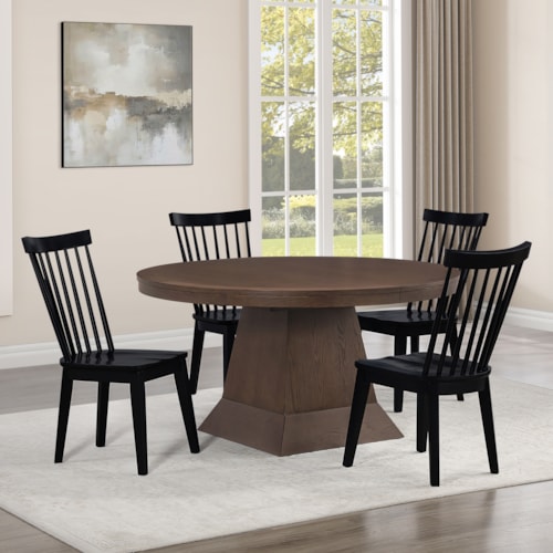 Modern Farmhouse 5-pc. Extension Pedestal Dining Set with Two 18" Leaves