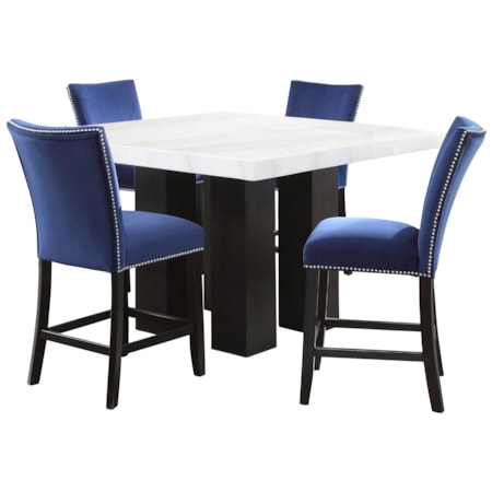 Square 5-Pc Counter Ht Dining Set Blue Chair