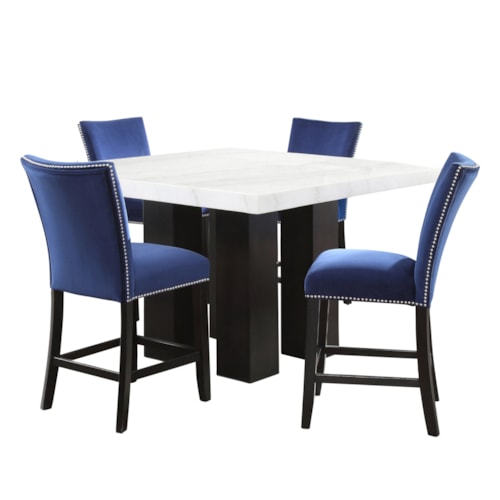 Contemporary Square 5-Piece Counter Height Dining Set with Blue Chairs
