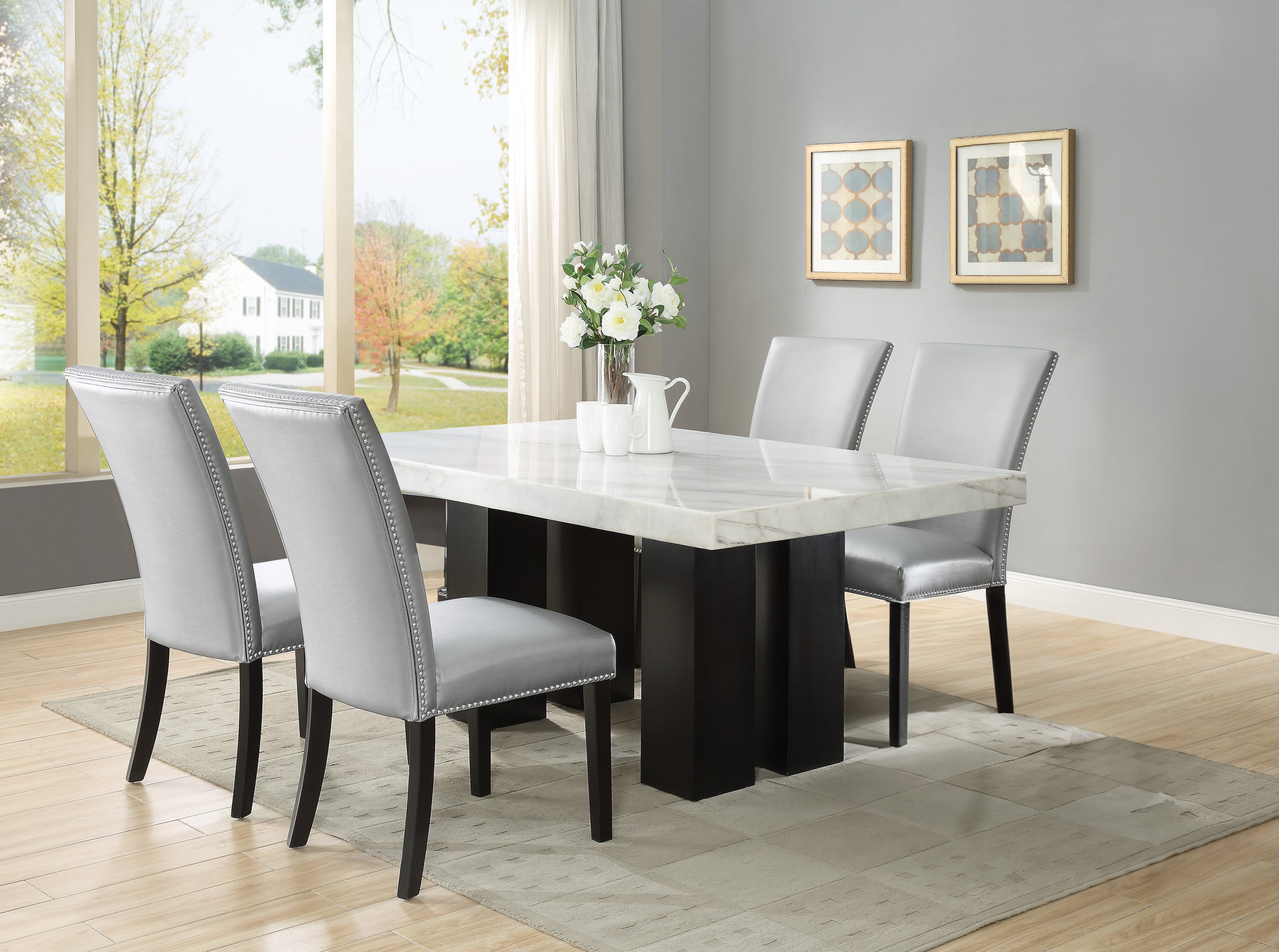 5-Piece Rectangle Dining Set w/Silver Chairs