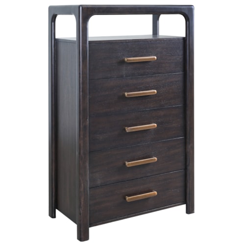 Contemporary Five-Drawer Bedroom Chest with Open Shelf Space
