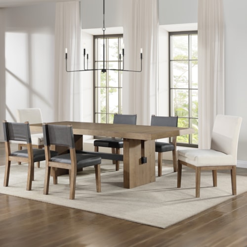 Casual 7-Piece Dining Set with Upholstered Chairs