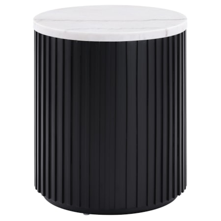 18" Round Castered White Marble Coffee Table