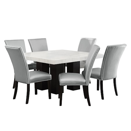 Square 7-Piece Dining Set w/ Silver Chairs