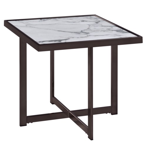 Contemporary 24" Square End Table w/Sintered Stone Inlay