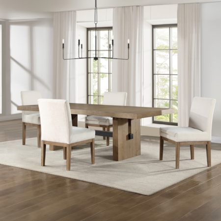 5-pc. Ext. Trestle Dining Set w/Uph. Chairs