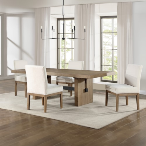 Modern Rustic 5-pc. Extension Trestle Dining Set with Upholstered Side Chairs