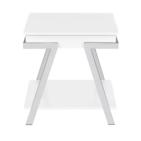 Contemporary White Square End Table with Chrome Detail