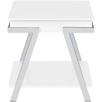 Contemporary White Square End Table with Chrome Detail