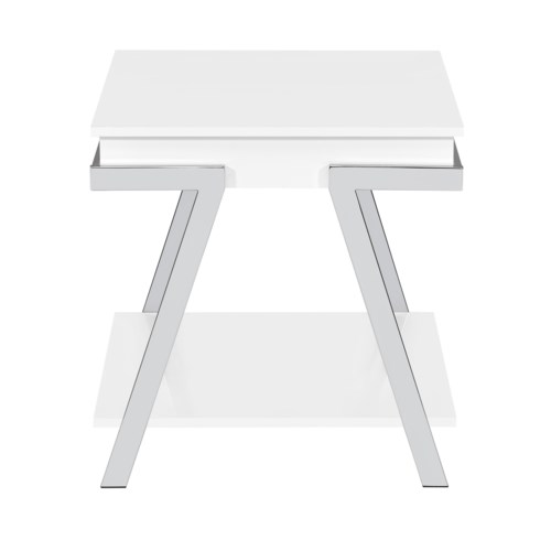 Contemporary White Square End Table with Chrome Detail