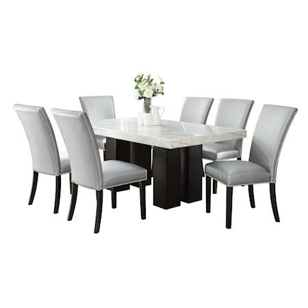 7-Piece Rectangle Dining  w/Set Silver Chair