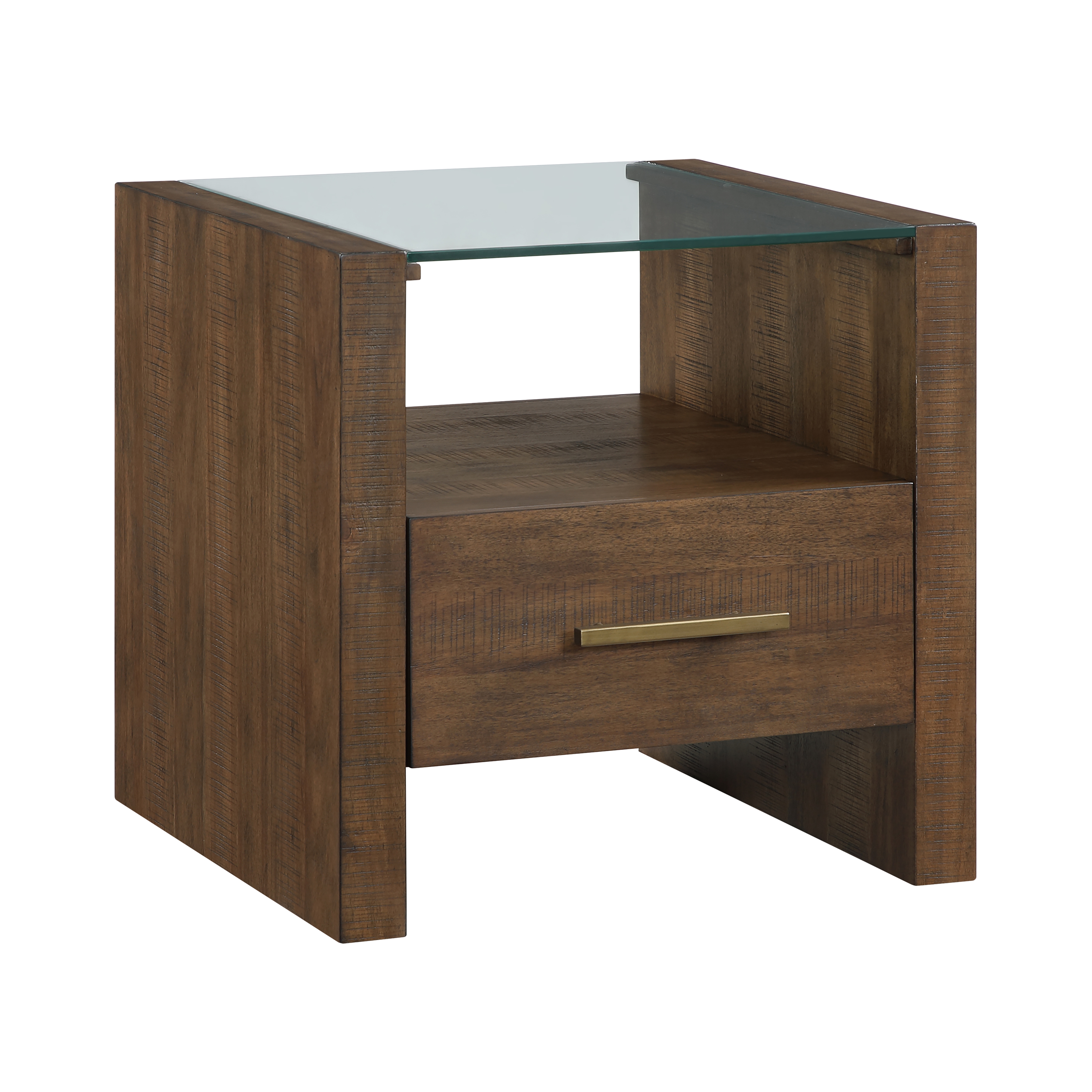 Glass-Top Sq. End Table w/Open Shelf