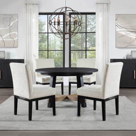 5-pc. Rd. X-Trestle Dining Set w/Uph. Chairs