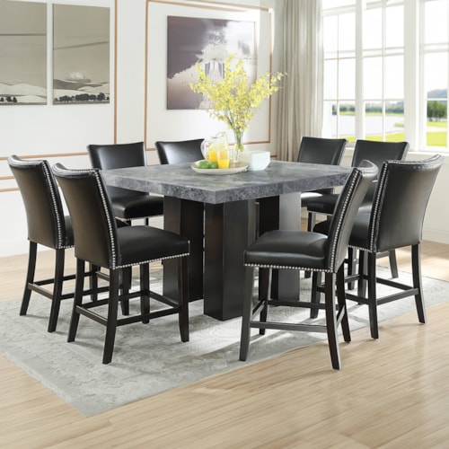 Contemporary 9-Piece Counter Height Set with Black Chairs